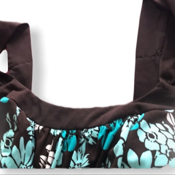 Speechless Floral Shelf Bra Tank Top Flowing Hem Small Teal Brown And White - Picture 2 of 5